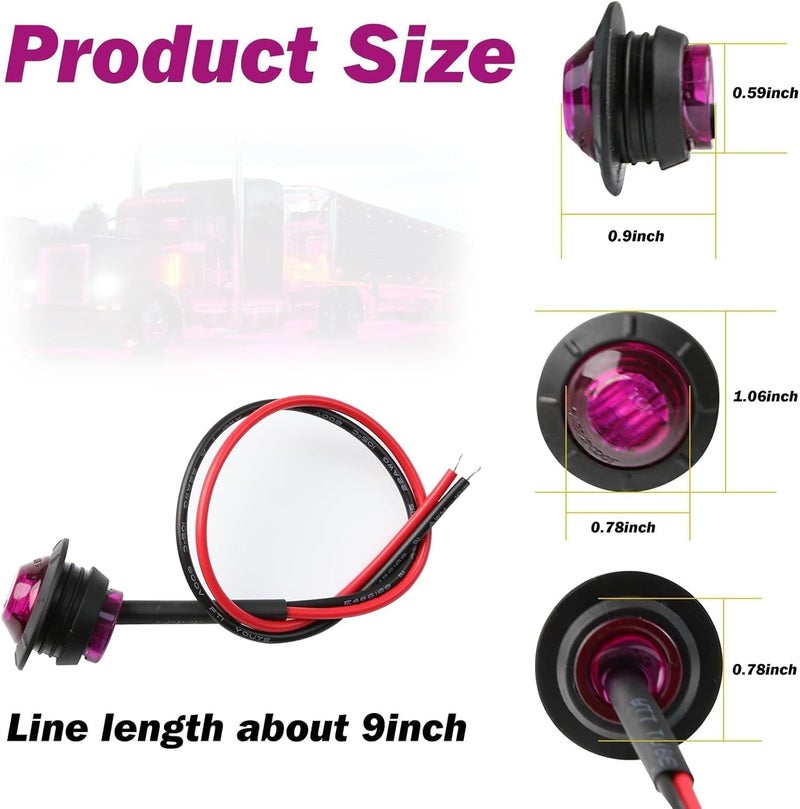 ALFU 3/4" Inch 20Pcs Purple Round LED Trailer Side Marker Clearance Lights Front Rear Top Marker Indicators Tail Light Waterproof for Truck Car Bus Van Pickup RV - Image 2